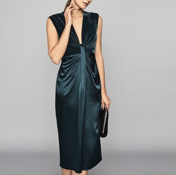 *3rd Restock!* NWT REISS | Velvet & Satin Midi Dress - Picture 5 of 7